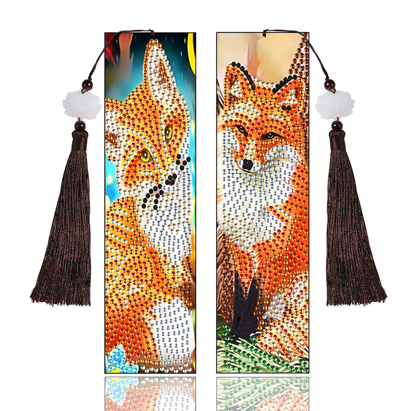 2Pcs Cute Fox Leather Bookmark Diamond Painting Kits