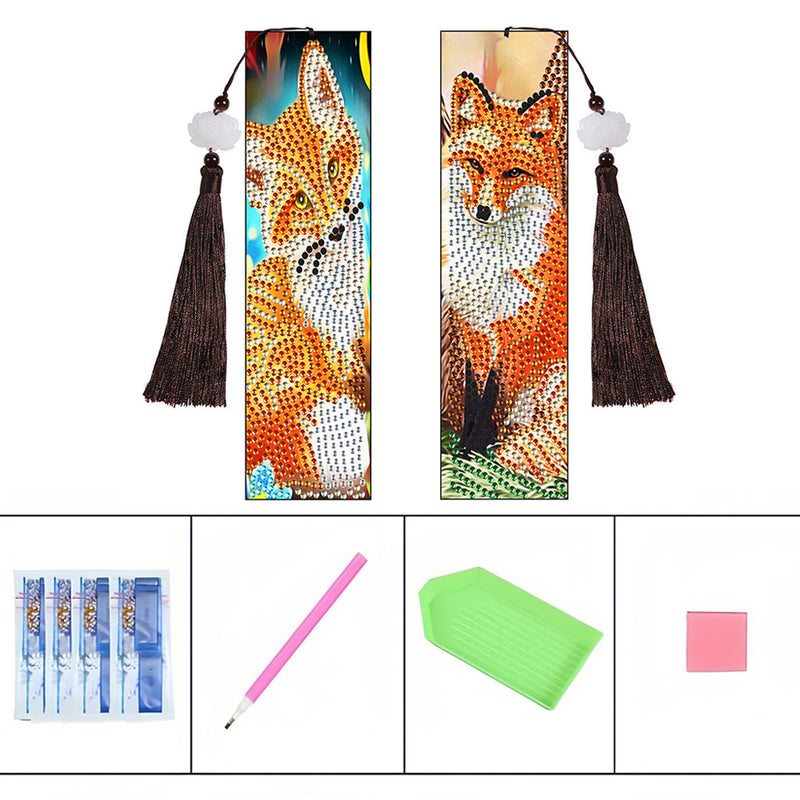 2Pcs Cute Fox Leather Bookmark Diamond Painting Kits