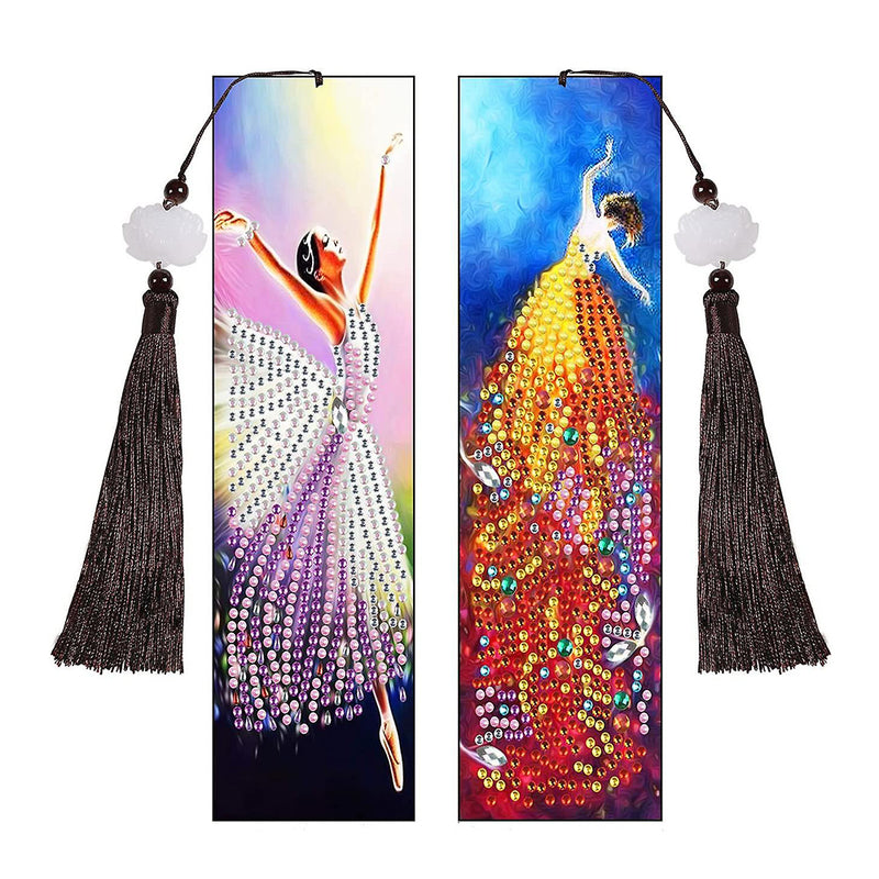 2Pcs Beautiful Dancer Leather Bookmark Diamond Painting Kits