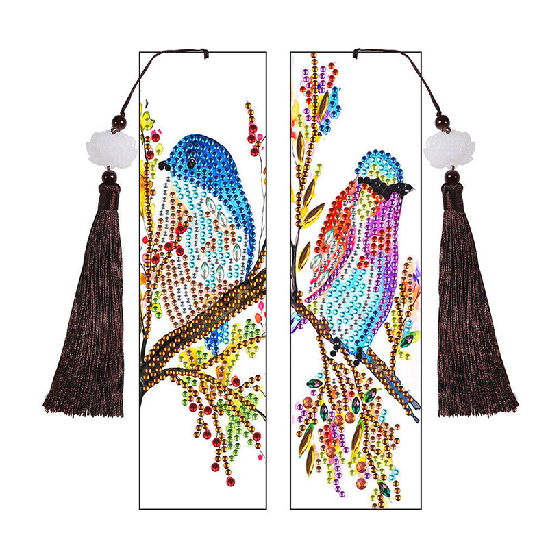 2Pcs Bird Standing on Branch Leather Bookmark Diamond Painting Kits