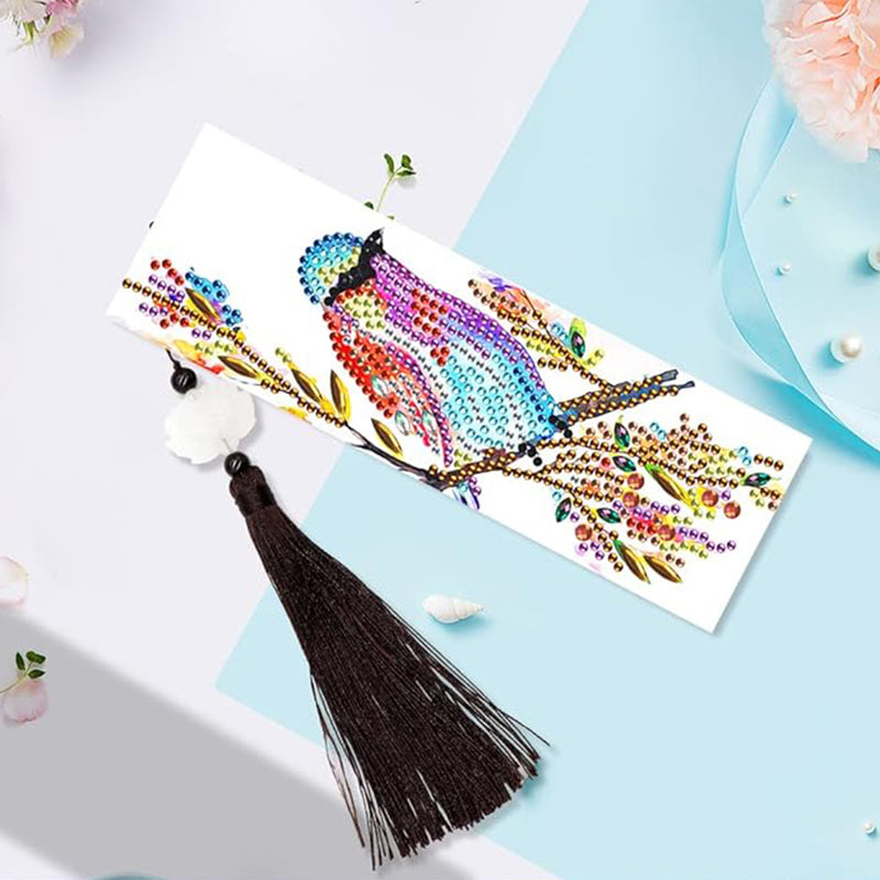 2Pcs Bird Standing on Branch Leather Bookmark Diamond Painting Kits