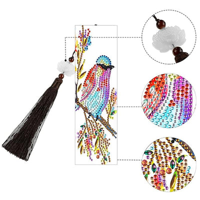 2Pcs Bird Standing on Branch Leather Bookmark Diamond Painting Kits