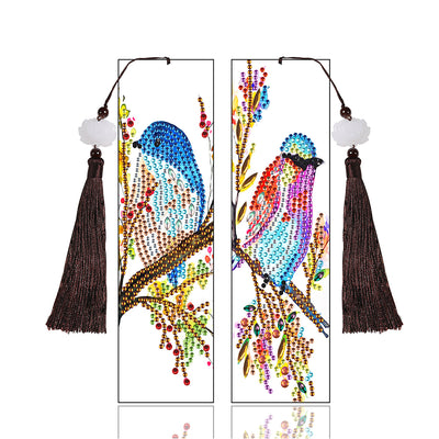 2Pcs Bird Standing on Branch Leather Bookmark Diamond Painting Kits