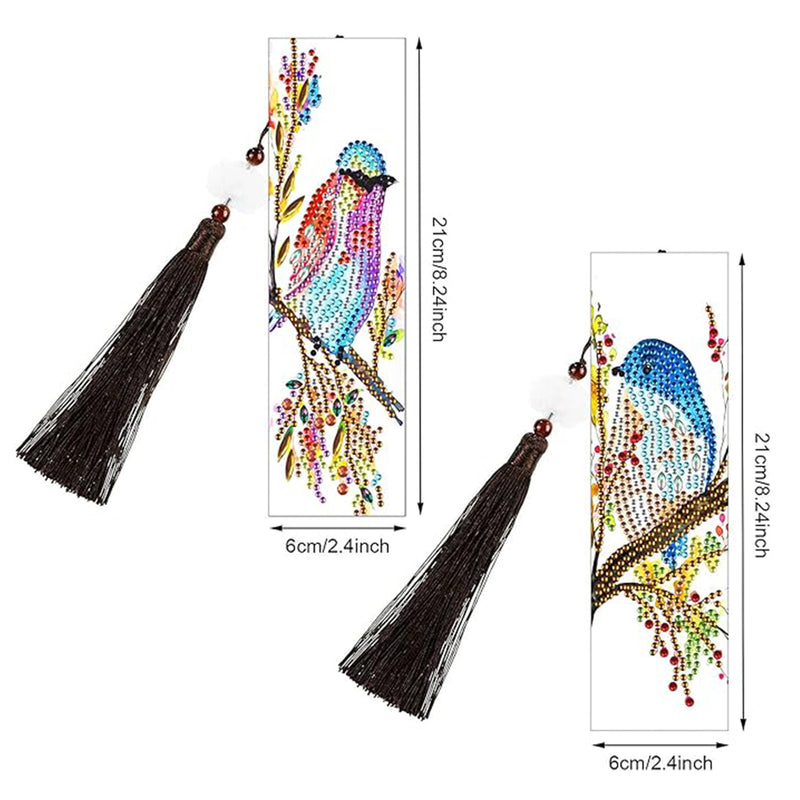 2Pcs Bird Standing on Branch Leather Bookmark Diamond Painting Kits