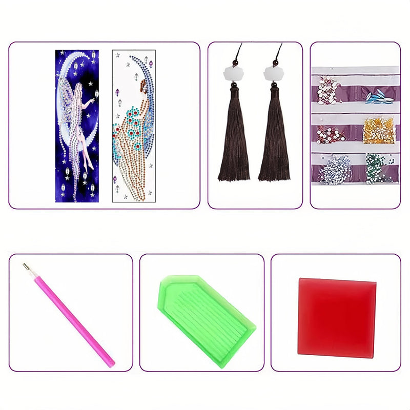 2Pcs Angel and Moon Leather Bookmark Diamond Painting Kits