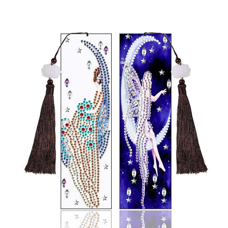 2Pcs Angel and Moon Leather Bookmark Diamond Painting Kits