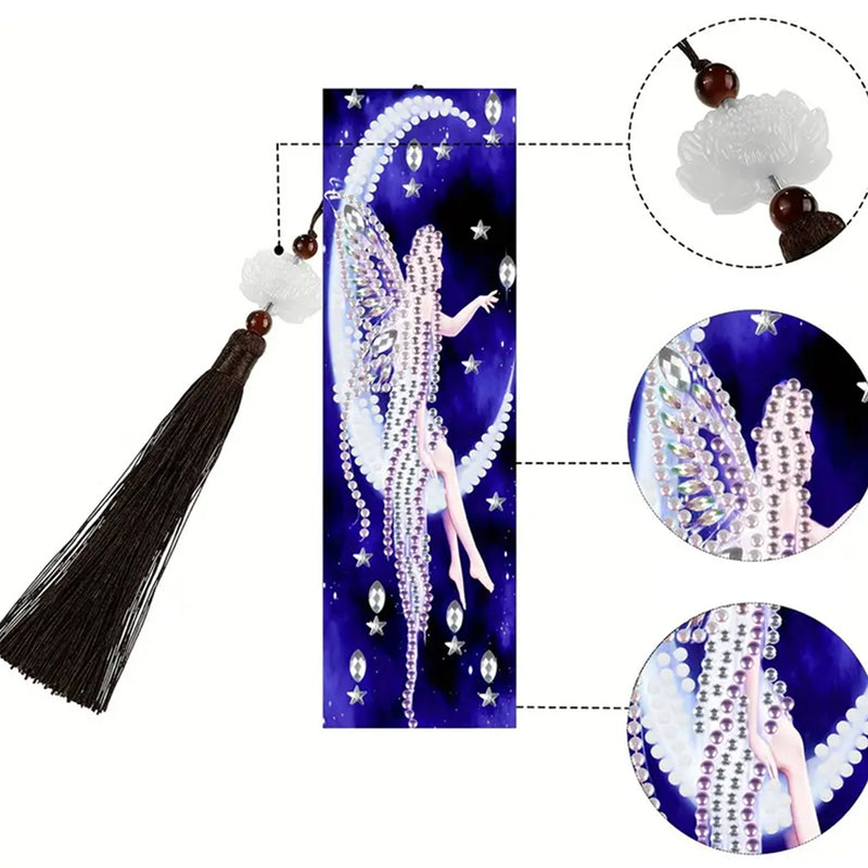 2Pcs Angel and Moon Leather Bookmark Diamond Painting Kits