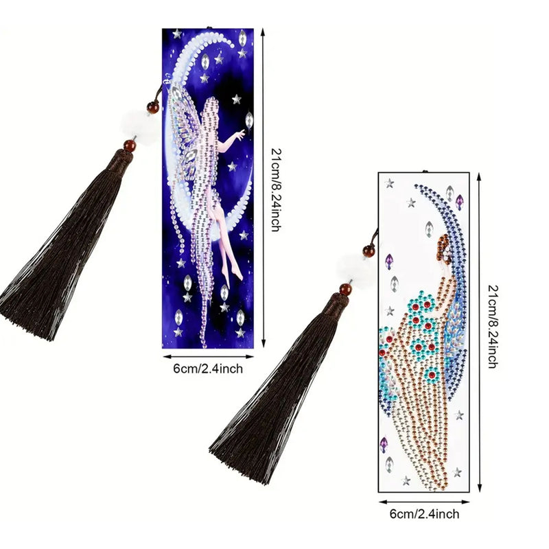 2Pcs Angel and Moon Leather Bookmark Diamond Painting Kits