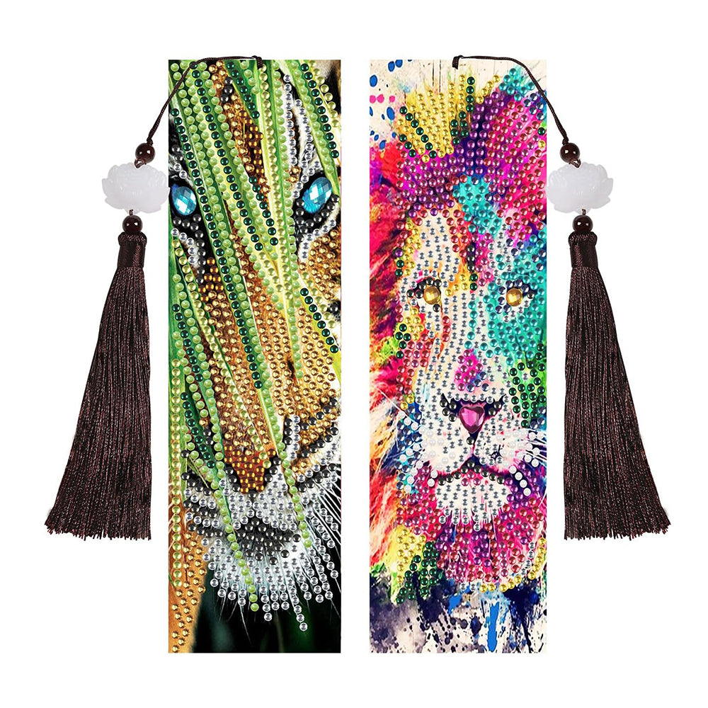 2Pcs Tiger and Lion Leather Bookmark Diamond Painting Kits