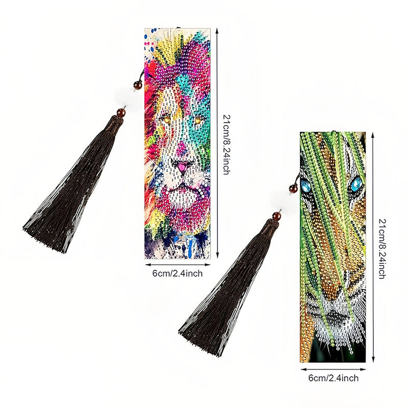 2Pcs Tiger and Lion Leather Bookmark Diamond Painting Kits