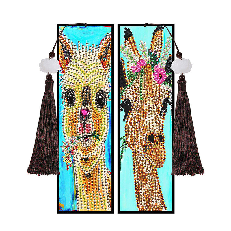 2Pcs Giraffe and Alpaca Leather Bookmark Diamond Painting Kits