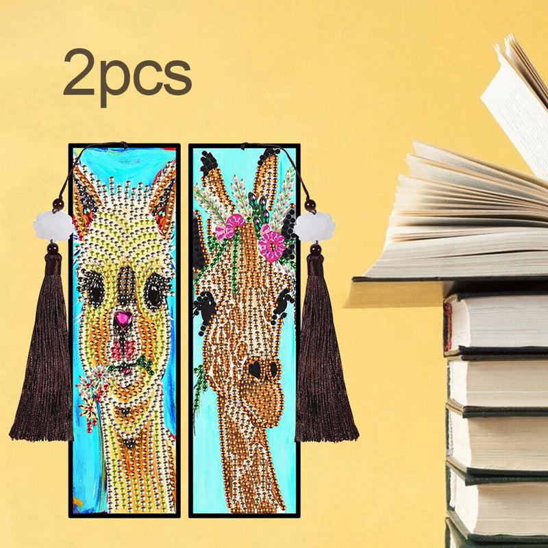 2Pcs Giraffe and Alpaca Leather Bookmark Diamond Painting Kits