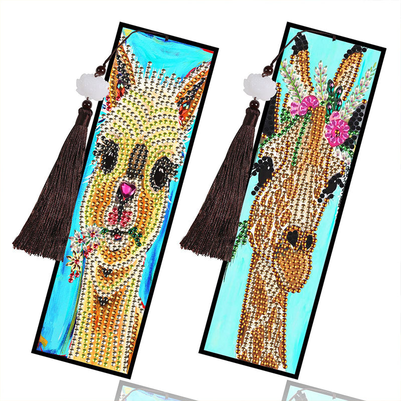 2Pcs Giraffe and Alpaca Leather Bookmark Diamond Painting Kits