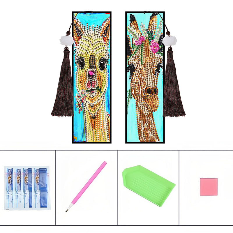 2Pcs Giraffe and Alpaca Leather Bookmark Diamond Painting Kits