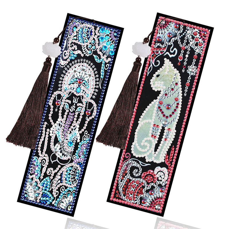 2Pcs Cat and Elephant Leather Bookmark Diamond Painting Kits