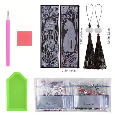 2Pcs Cat and Elephant Leather Bookmark Diamond Painting Kits