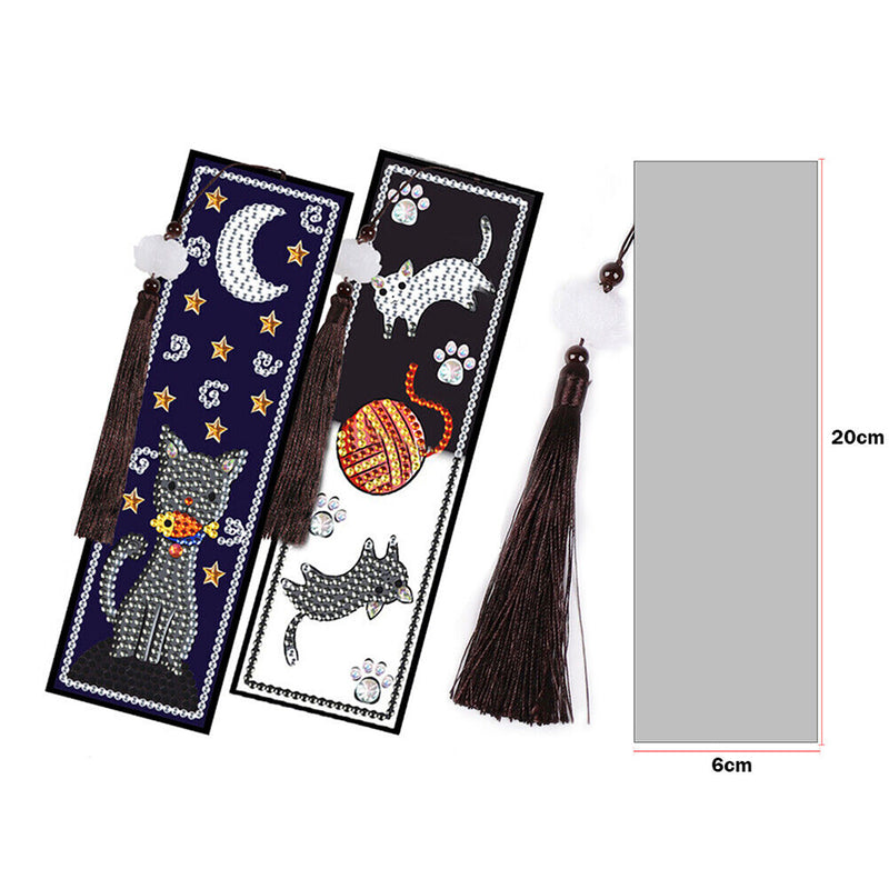 2Pcs Cats at Night Leather Bookmark Diamond Painting Kits