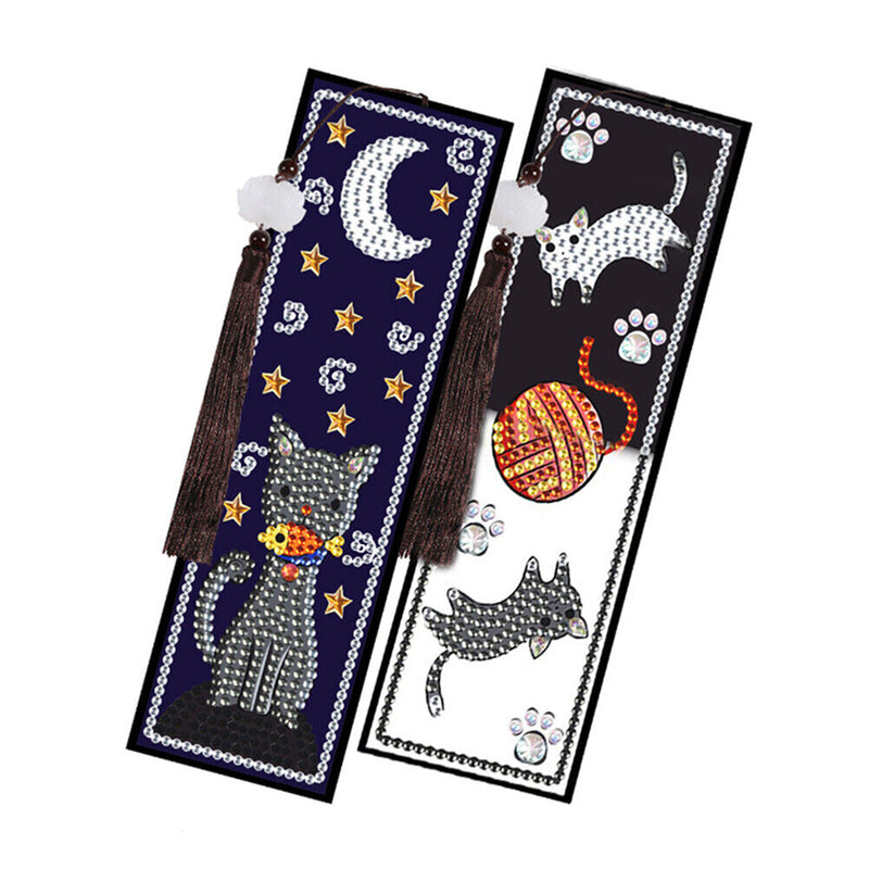 2Pcs Cats at Night Leather Bookmark Diamond Painting Kits