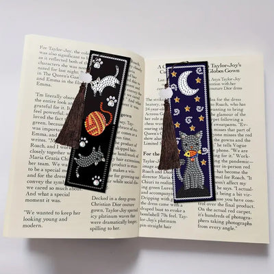 2Pcs Cats at Night Leather Bookmark Diamond Painting Kits