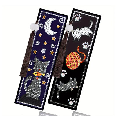 2Pcs Cats at Night Leather Bookmark Diamond Painting Kits