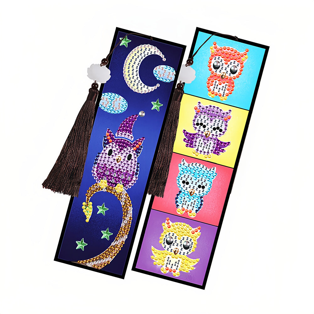 2/4Pcs Baby Owl and Dreamcatcher Leather Bookmark Diamond Painting Kits