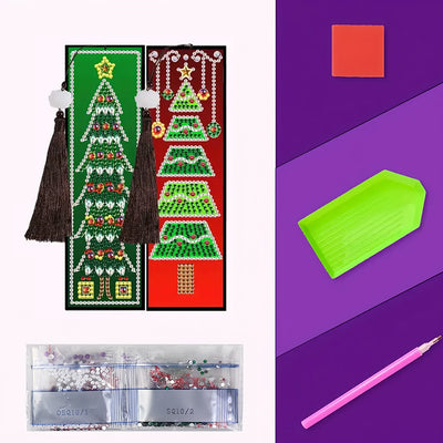 2/4Pcs Christmas Tree Leather Bookmark Diamond Painting Kits