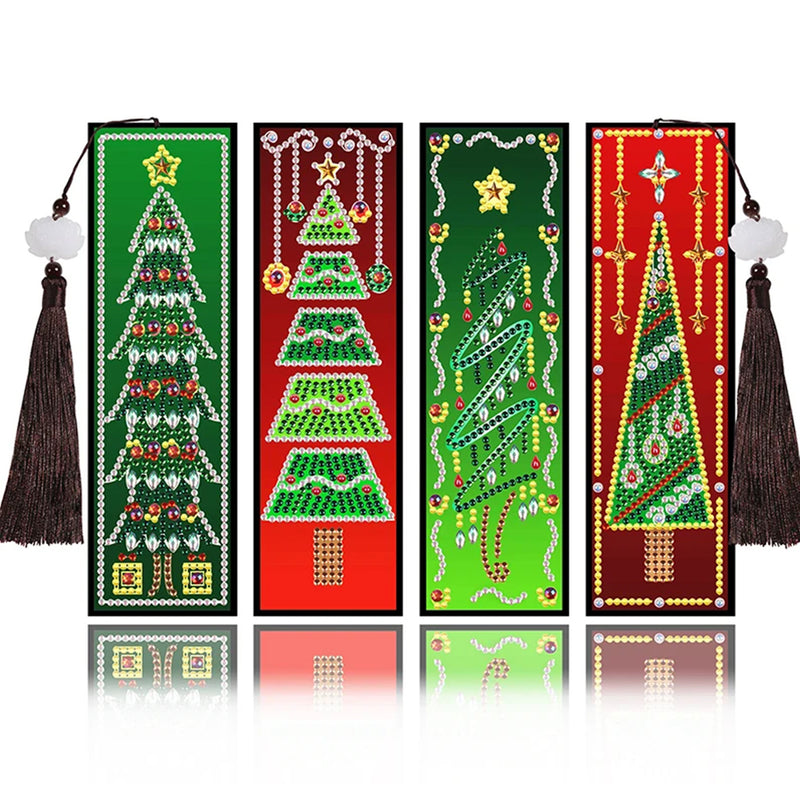 2/4Pcs Christmas Tree Leather Bookmark Diamond Painting Kits