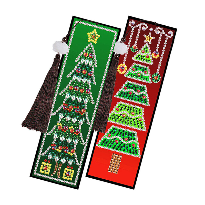 2/4Pcs Christmas Tree Leather Bookmark Diamond Painting Kits