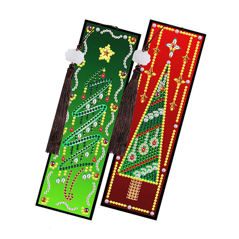 2/4Pcs Christmas Tree Leather Bookmark Diamond Painting Kits