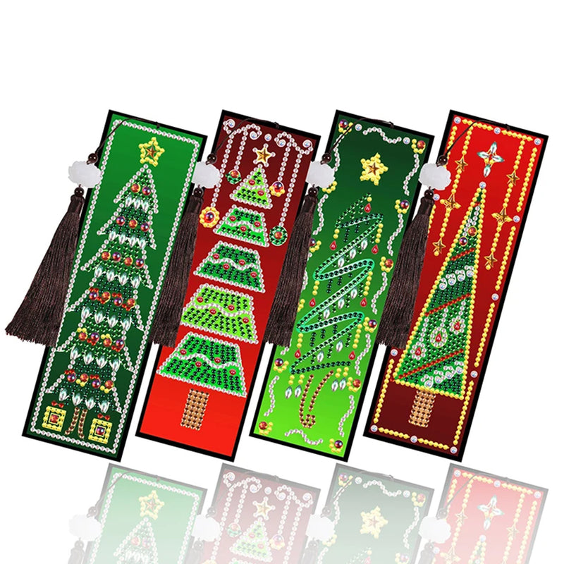 2/4Pcs Christmas Tree Leather Bookmark Diamond Painting Kits