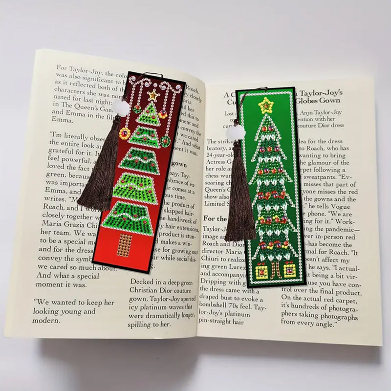 2/4Pcs Christmas Tree Leather Bookmark Diamond Painting Kits