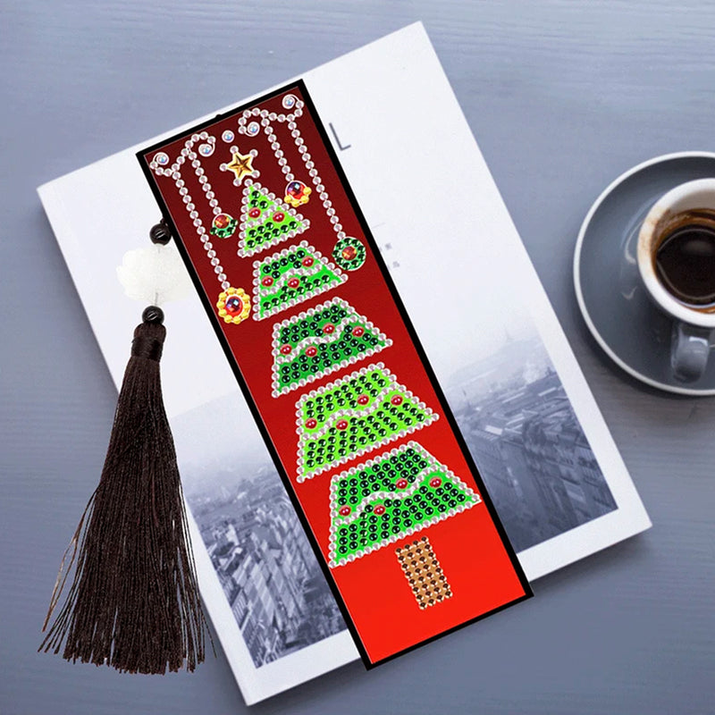 2/4Pcs Christmas Tree Leather Bookmark Diamond Painting Kits