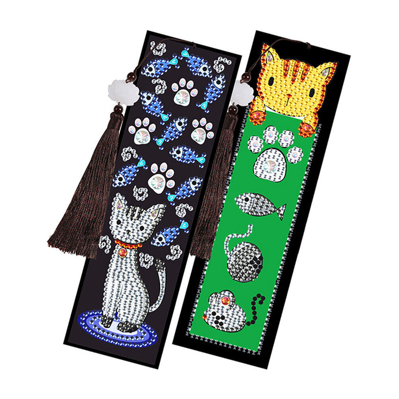 2Pcs Cat and Fish Leather Bookmark Diamond Painting Kits