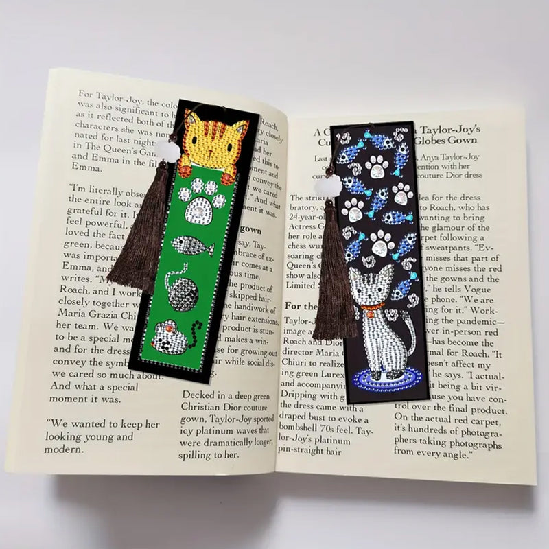 2Pcs Cat and Fish Leather Bookmark Diamond Painting Kits