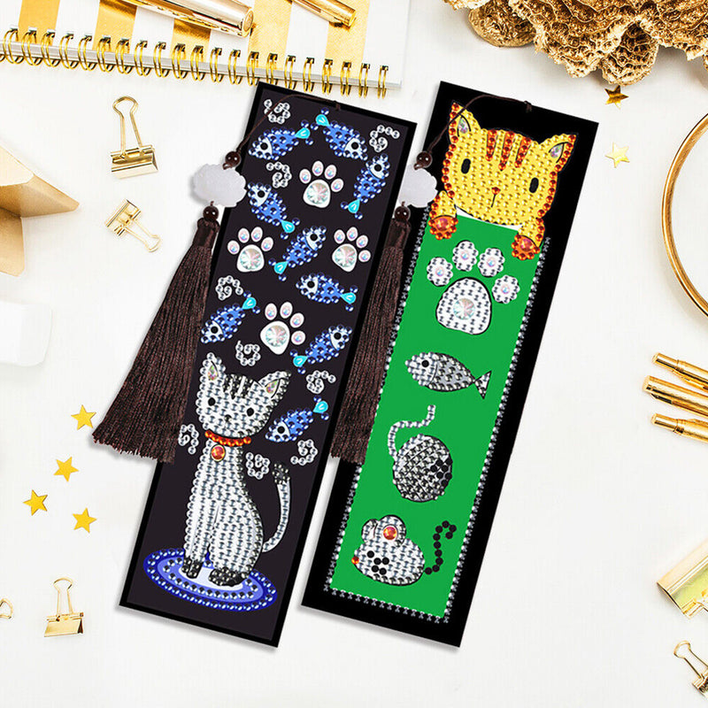 2Pcs Cat and Fish Leather Bookmark Diamond Painting Kits