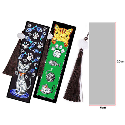 2Pcs Cat and Fish Leather Bookmark Diamond Painting Kits