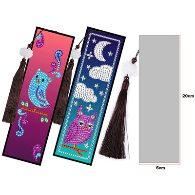 2/4Pcs Moon and Baby Owls Leather Bookmark Diamond Painting Kits