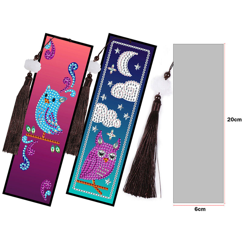 2/4Pcs Moon and Baby Owls Leather Bookmark Diamond Painting Kits