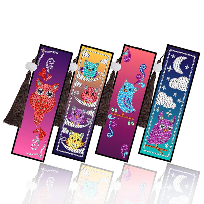 2/4Pcs Moon and Baby Owls Leather Bookmark Diamond Painting Kits