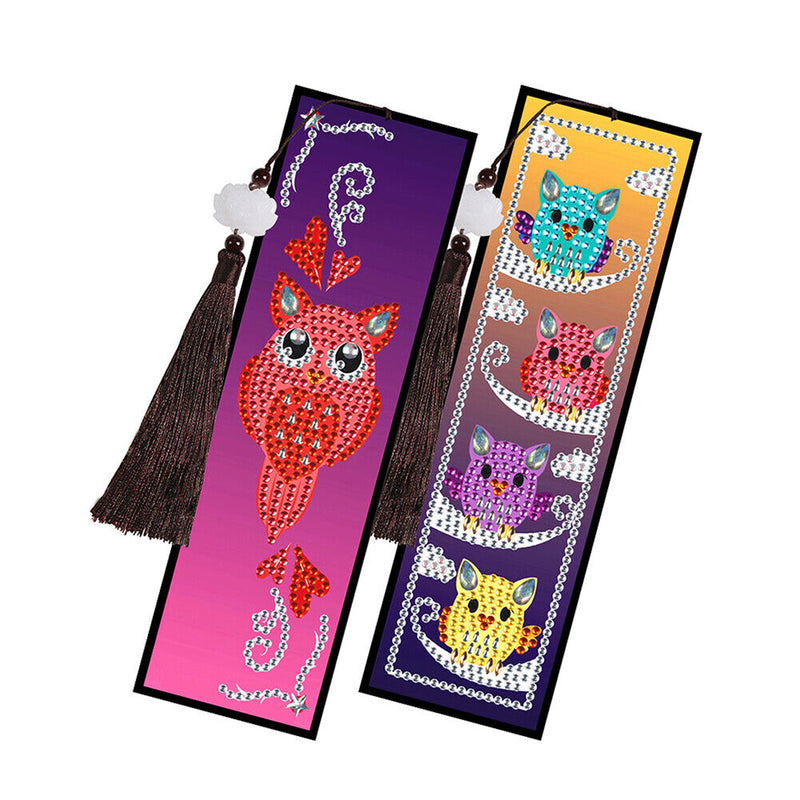 2/4Pcs Moon and Baby Owls Leather Bookmark Diamond Painting Kits