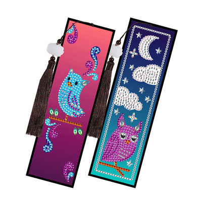 2/4Pcs Moon and Baby Owls Leather Bookmark Diamond Painting Kits