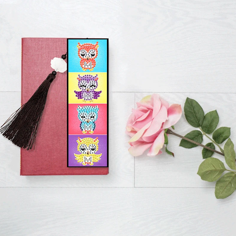 2/4Pcs Moon and Baby Owls Leather Bookmark Diamond Painting Kits