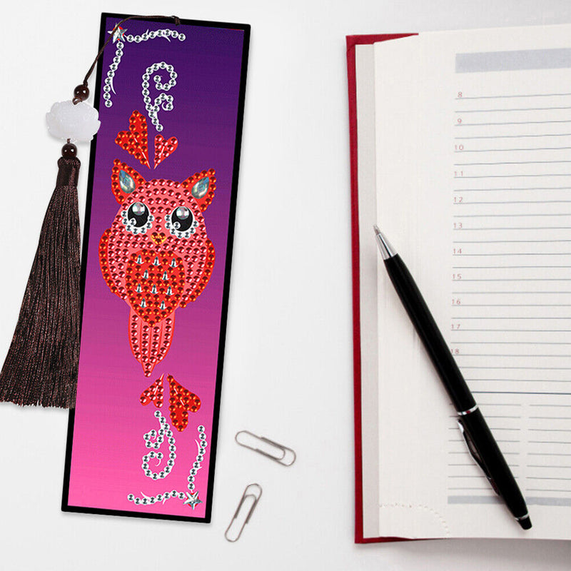 2/4Pcs Moon and Baby Owls Leather Bookmark Diamond Painting Kits