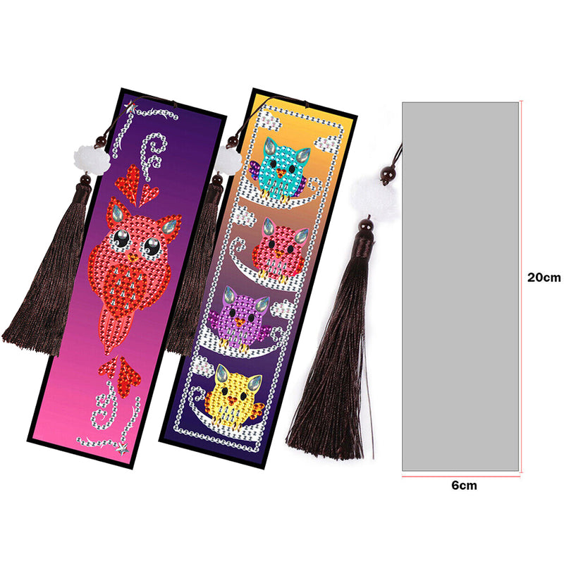 2/4Pcs Moon and Baby Owls Leather Bookmark Diamond Painting Kits