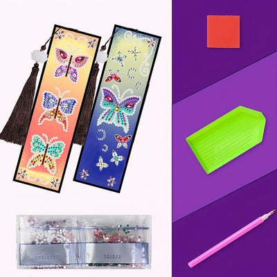 2/4Pcs Colorful Butterfly Leather Bookmark Diamond Painting Kits