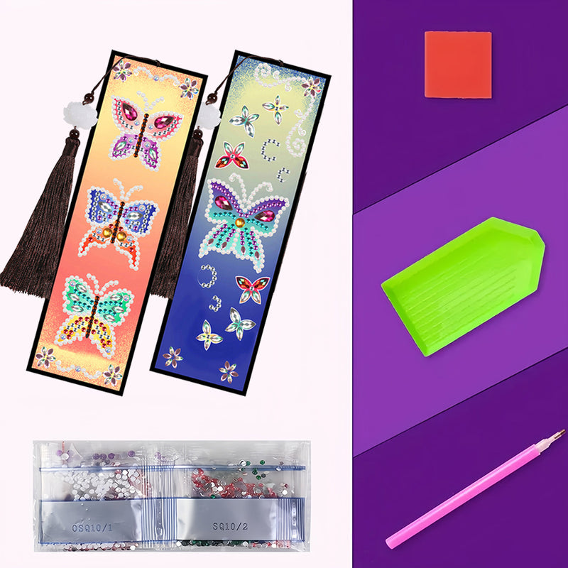 2/4Pcs Colorful Butterfly Leather Bookmark Diamond Painting Kits