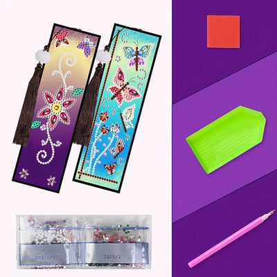 2/4Pcs Colorful Butterfly Leather Bookmark Diamond Painting Kits