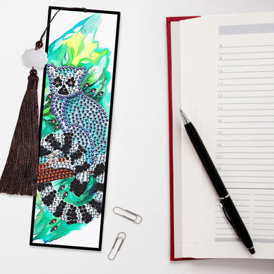 2/4Pcs Deer, Red Panda, Owl and Ring-Tailed Lemur Leather Bookmark Diamond Painting Kits