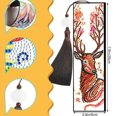 2/4Pcs Deer, Red Panda, Owl and Ring-Tailed Lemur Leather Bookmark Diamond Painting Kits