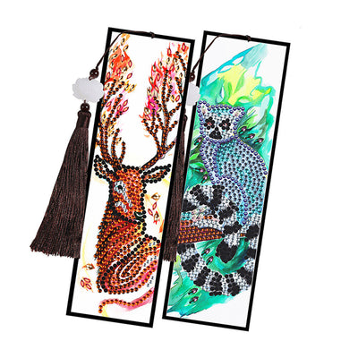 2/4Pcs Deer, Red Panda, Owl and Ring-Tailed Lemur Leather Bookmark Diamond Painting Kits